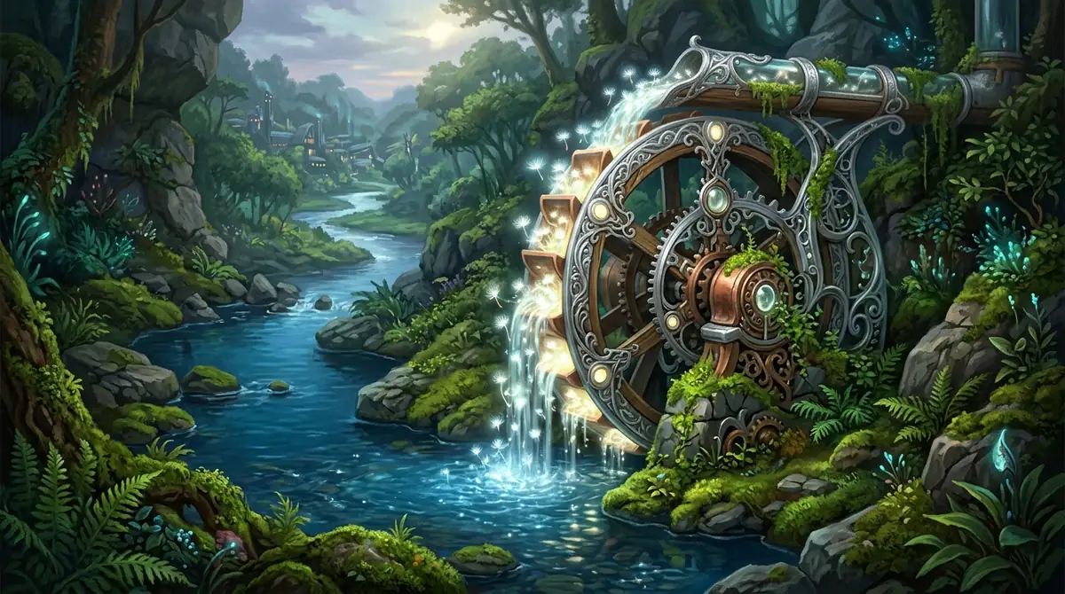Solarpunk Waterwheel